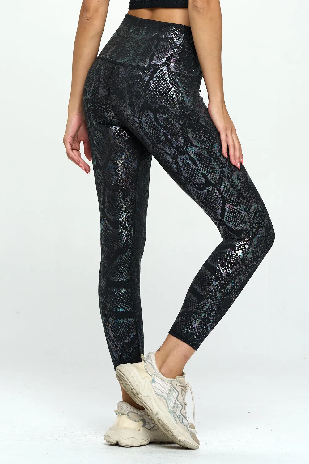 Mia - Black Iridescent Shine Snake Legging (High-Waist) - LIMITED FOIL EDITION