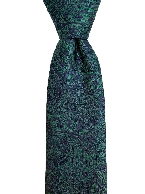 Navy Blue and Green Paisley Necktie