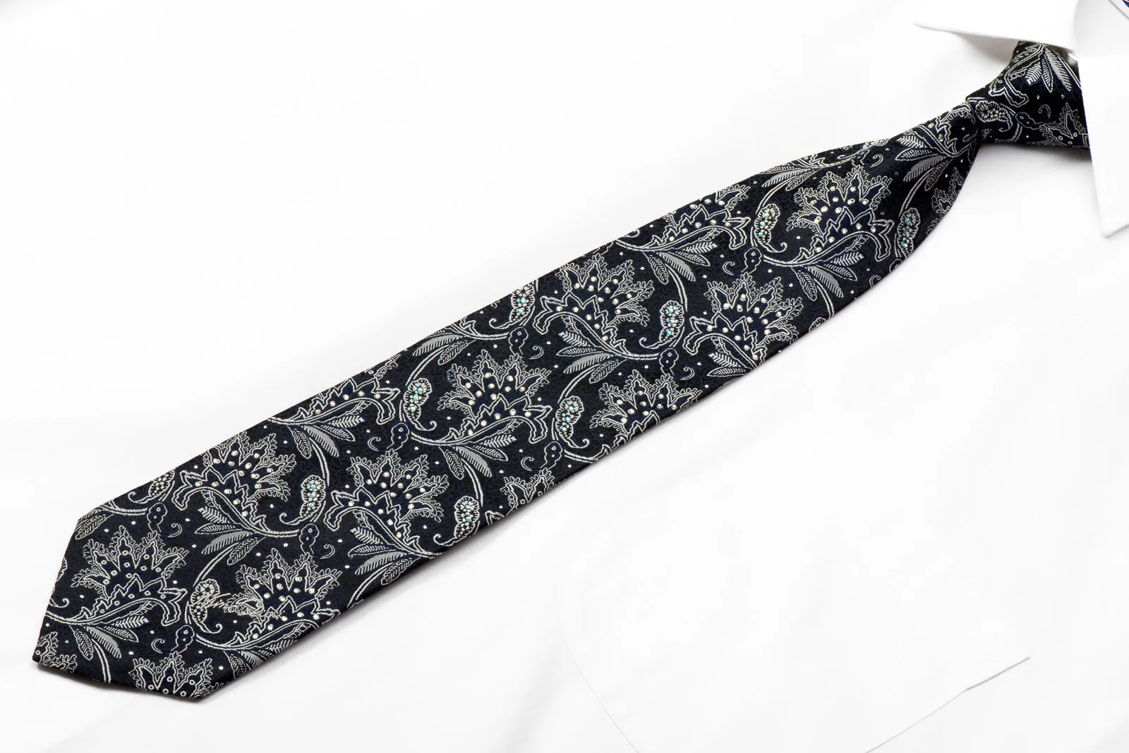 Nina Ricci Black Rhinestone Tie Silver Anthemion on Black With Sparkles