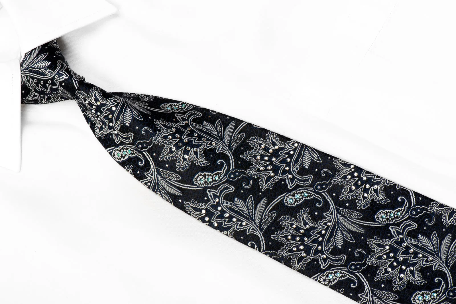 Nina Ricci Black Rhinestone Tie Silver Anthemion on Black With Sparkles