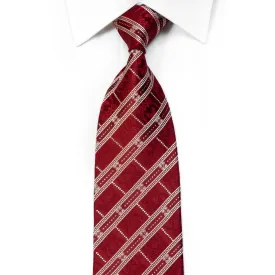 Nina Ricci Rhinestone Silk Necktie Silver Striped Cartouche On Burgundy With Sparkles