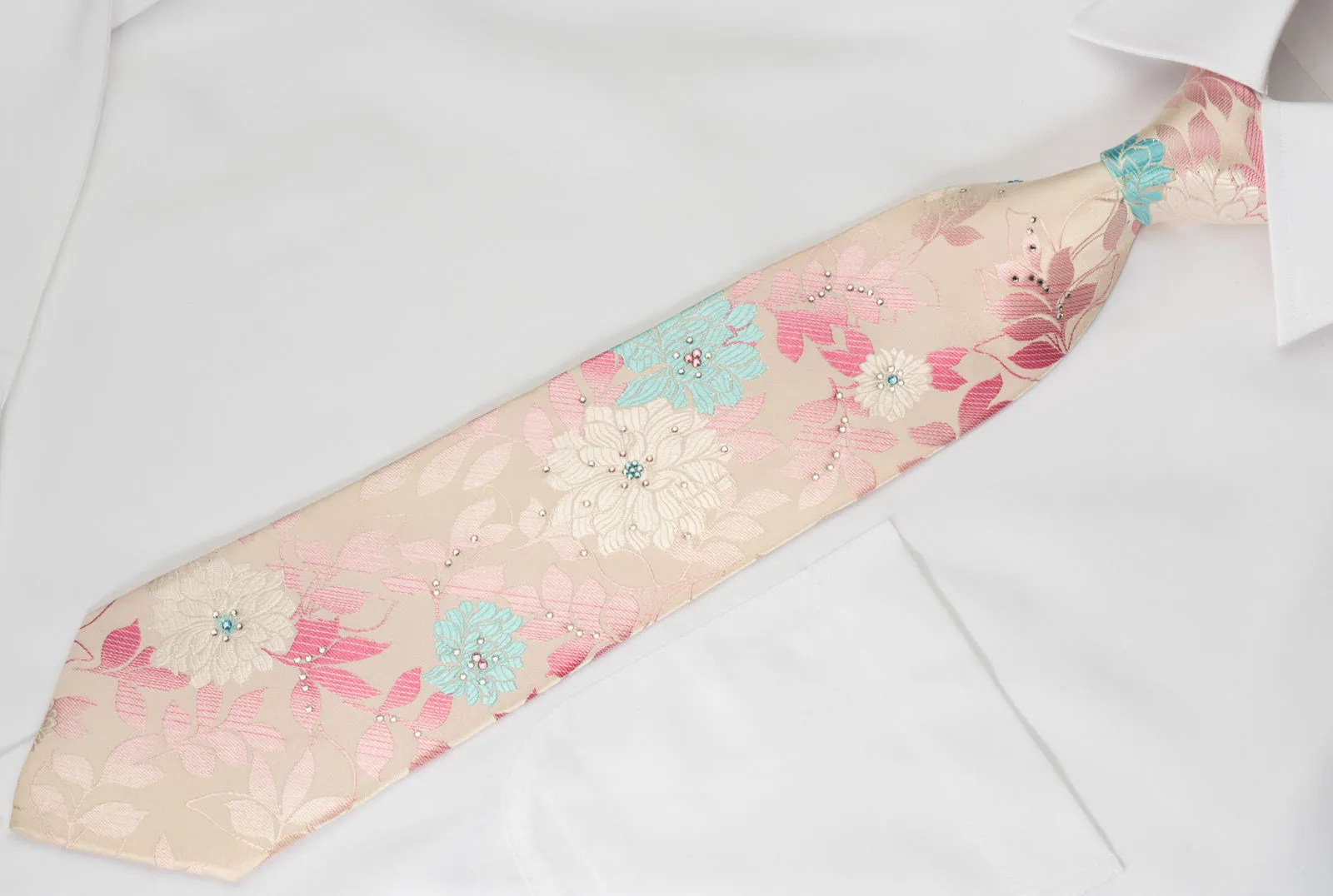 Paco Rabanne Rhinestone Necktie Floral On Pink With Silver Sparkles