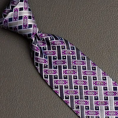 Pierre Cardin Silk Neck Tie Blue Purple Gray Weave Design With Rhinestones