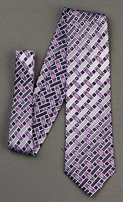 Pierre Cardin Silk Neck Tie Blue Purple Gray Weave Design With Rhinestones