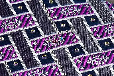 Pierre Cardin Silk Neck Tie Blue Purple Gray Weave Design With Rhinestones