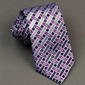 Pierre Cardin Silk Neck Tie Blue Purple Gray Weave Design With Rhinestones