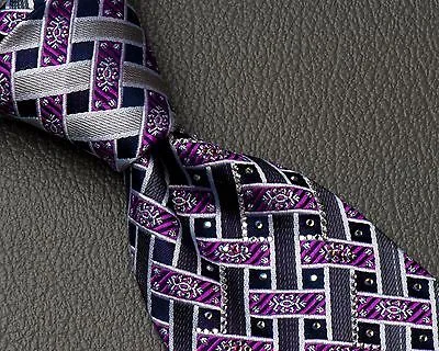 Pierre Cardin Silk Neck Tie Blue Purple Gray Weave Design With Rhinestones