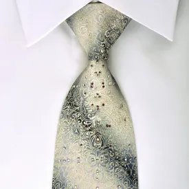 Premierlux Rhinestone Silk Necktie Silver Damask On Graduating Silver With Sparkles