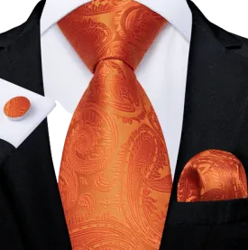 Solid Orange Paisley Wedding Necktie Set